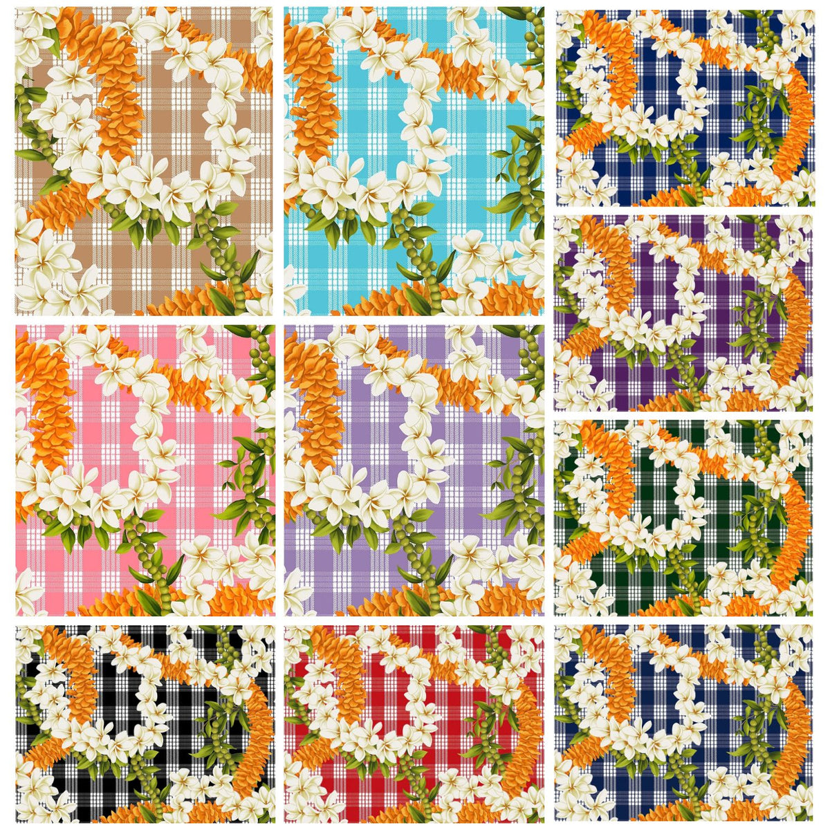 New Arrival: Hawaii Hawaiian Cotton Fabric PTT-138 [ Palaka Plumeria Ilima Mokihana Lei ]