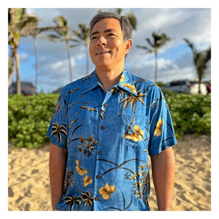 Hawaiian Men's Aloha Shirt Rayon [Retro Oasis Palm]
