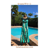 Hawaiian Muumuu Ruffle Long Dress [Monstera Lei]