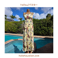 ハワイ マキシ丈ロングチュニックドレス【 ハイビスカス&モンステラ 】