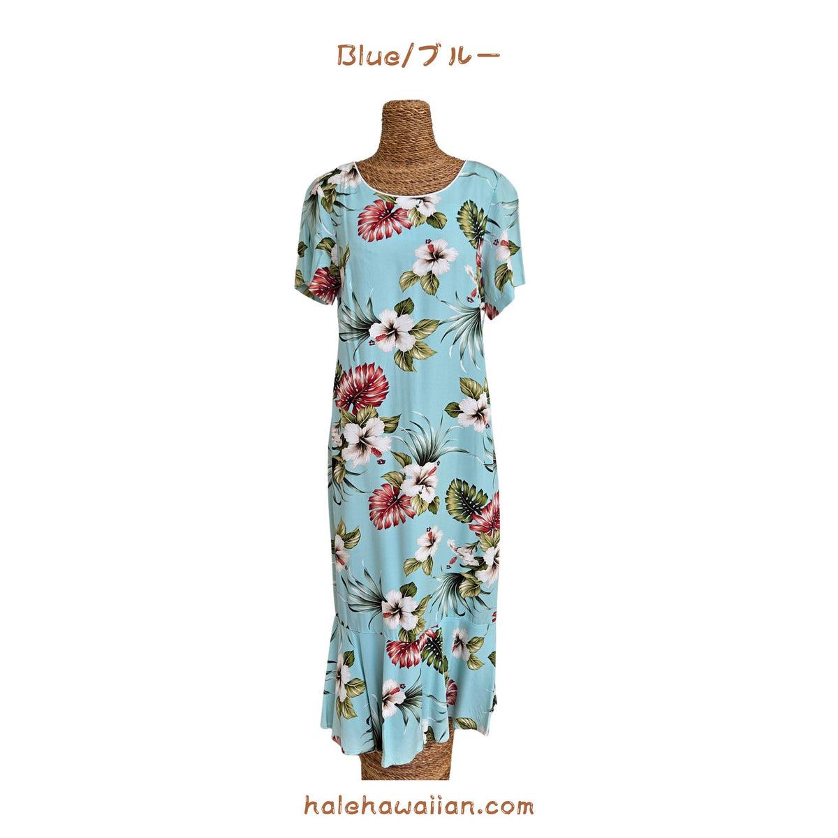 Hawaiian Sleeve Semi-Long Dress [Hibiscus &amp; Monstera]