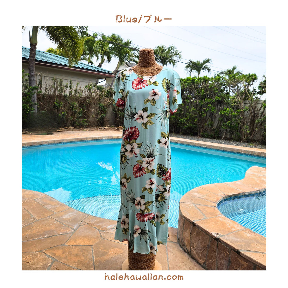 Hawaiian Sleeve Semi-Long Dress [Hibiscus &amp; Monstera]