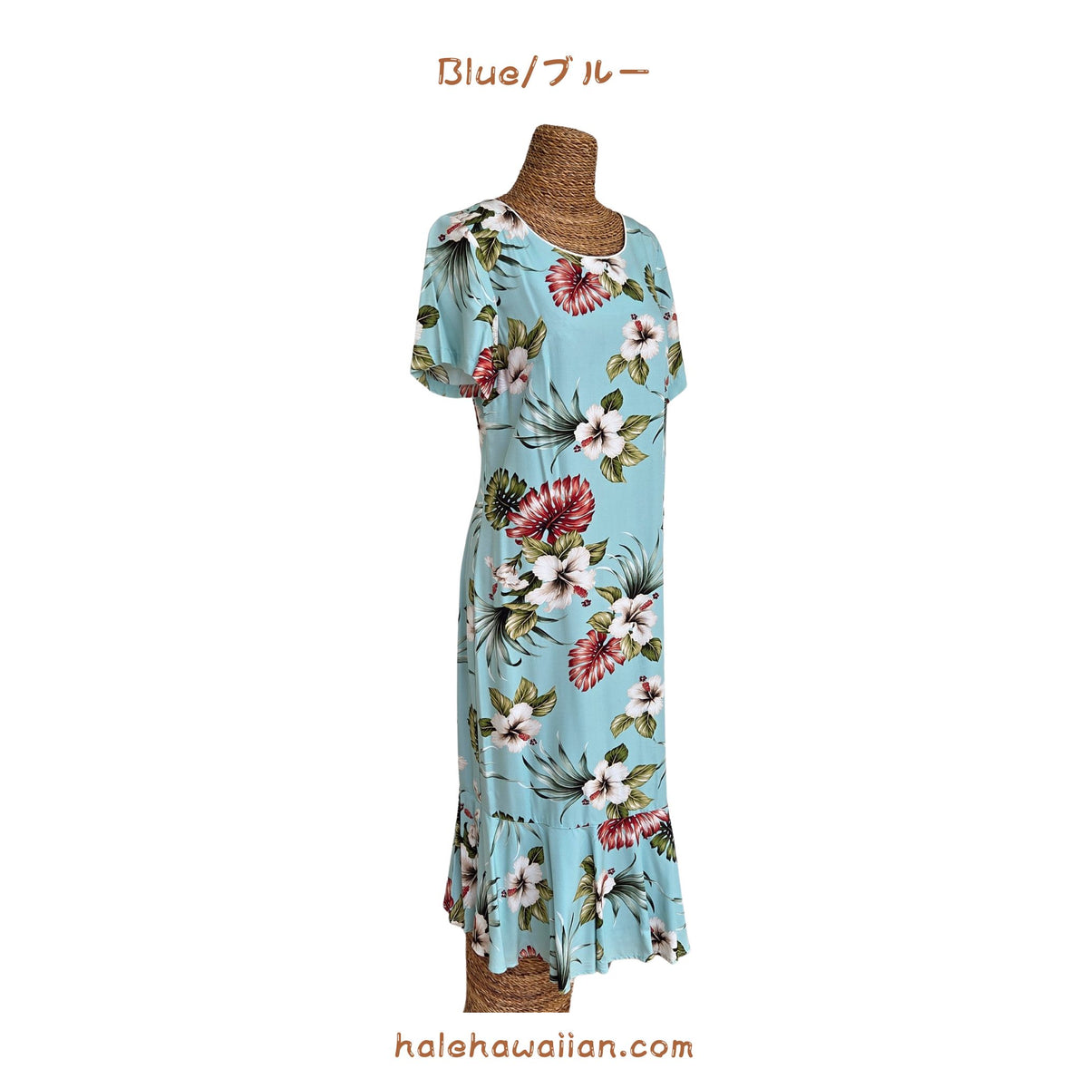 Hawaiian Sleeve Semi-Long Dress [Hibiscus &amp; Monstera]