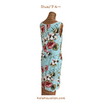 Hawaiian Tank Dress, Semi-Long Length, Hibiscus &amp; Monstera Design