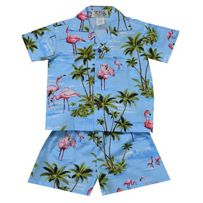 Kids Cotton Aloha Shirt Set [Flamingo]