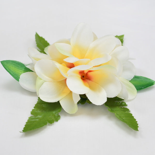 在庫処分セール ハワイ フラ用品 フラワーヘアークリップ【アロハ プルメリア 7フラワー】