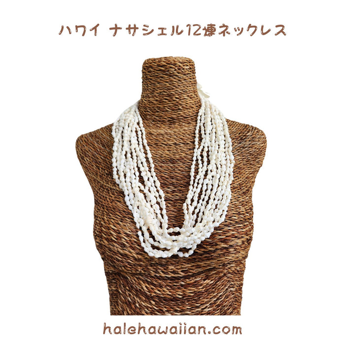 Hawaiian Tahitian Shell Lei [Nasa Shell 12-strand Necklace] White