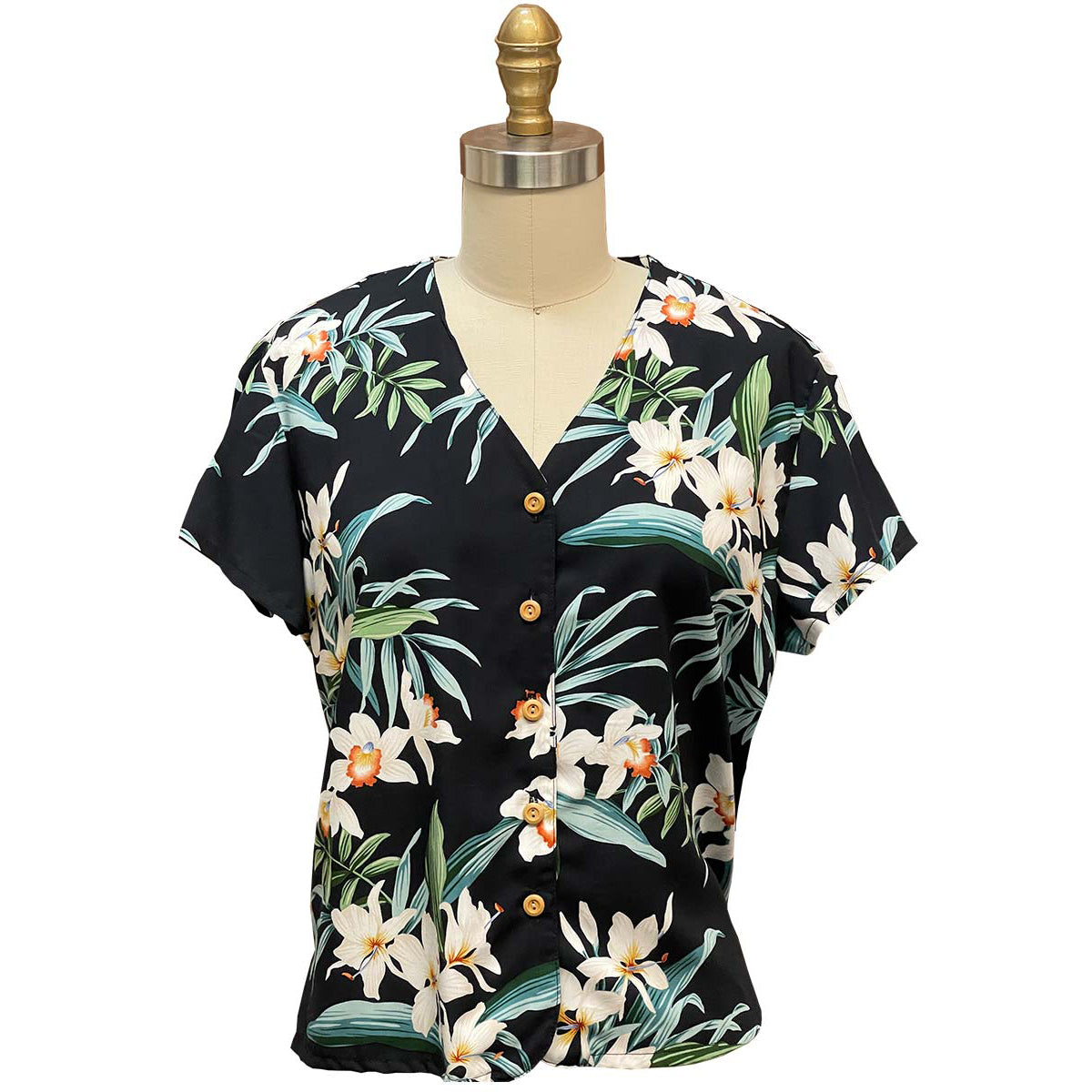 Hawaiian Paradise Fund V Neck Ladies Aloha Shirt [Orchid Ginger]