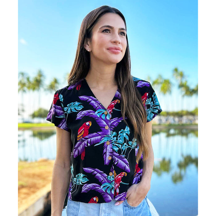 Hawaiian Paradise Fund V Neck Ladies Aloha Shirt [Jungle Bird]