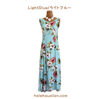 Hawaiian Sleeveless Dress Long [Hibiscus &amp; Monstera]