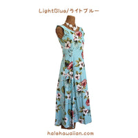 Hawaiian Sleeveless Dress Long [Hibiscus &amp; Monstera]
