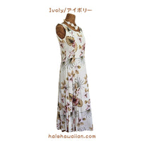 Hawaiian Sleeveless Dress Long [Hibiscus &amp; Monstera]