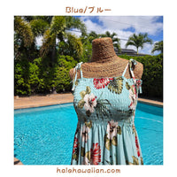 Hawaiian Tunic Dress Semi-Long [Hibiscus &amp; Monstera]