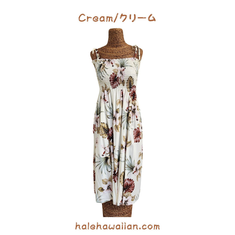 Hawaiian Tunic Dress Semi-Long [Hibiscus &amp; Monstera]