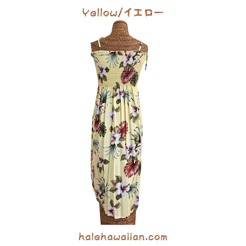 Hawaiian Tunic Dress Semi-Long [Hibiscus &amp; Monstera]