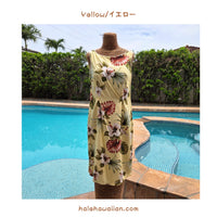Hawaiian Tank Dress, Semi-Long Length, Hibiscus &amp; Monstera Design