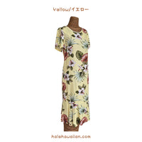 Hawaiian Sleeve Semi-Long Dress [Hibiscus &amp; Monstera]