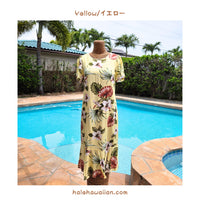 Hawaiian Sleeve Semi-Long Dress [Hibiscus &amp; Monstera]
