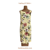 Hawaiian Tank Dress, Semi-Long Length, Hibiscus &amp; Monstera Design