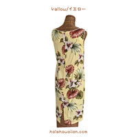 Hawaiian Tank Dress, Semi-Long Length, Hibiscus &amp; Monstera Design