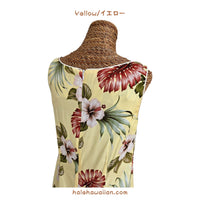 Hawaiian Tank Dress, Semi-Long Length, Hibiscus &amp; Monstera Design