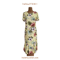 Hawaiian Sleeve Semi-Long Dress [Hibiscus &amp; Monstera]