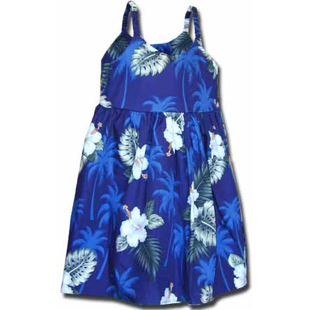 Kids Cotton Bungee Dress [Palm Tree Hibiscus]