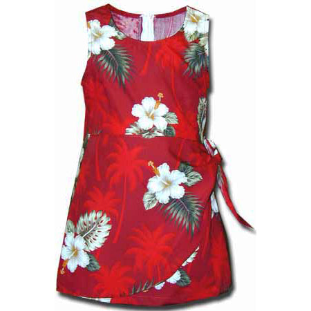 Kids Cotton Sarong Short Dress [Palm Tree Hibiscus]
