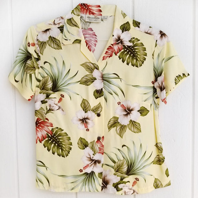 Hawaiian Ladies Aloha Shirt Fit [Hibiscus &amp; Monstera]