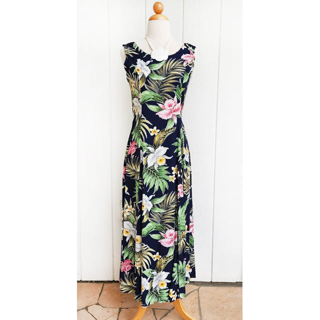 Hawaiian Sleeveless Dress Long [Orchid Paradise]