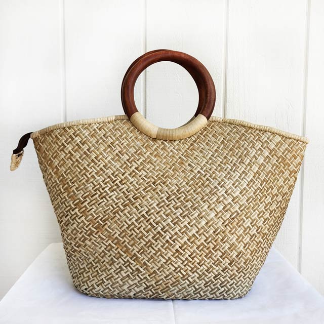 Hawaiian Hula Supplies Lauhala Bag [Round Handbag_With Wide Inner Bag]