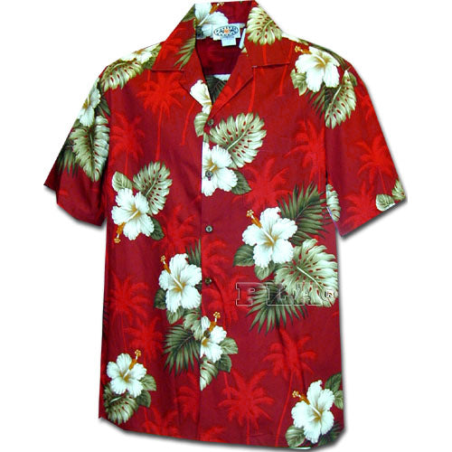Kids Cotton Aloha Shirt [Palm Tree Hibiscus]
