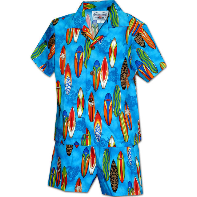 Kids Cotton Aloha Shirt Set [Surfboard Honu]