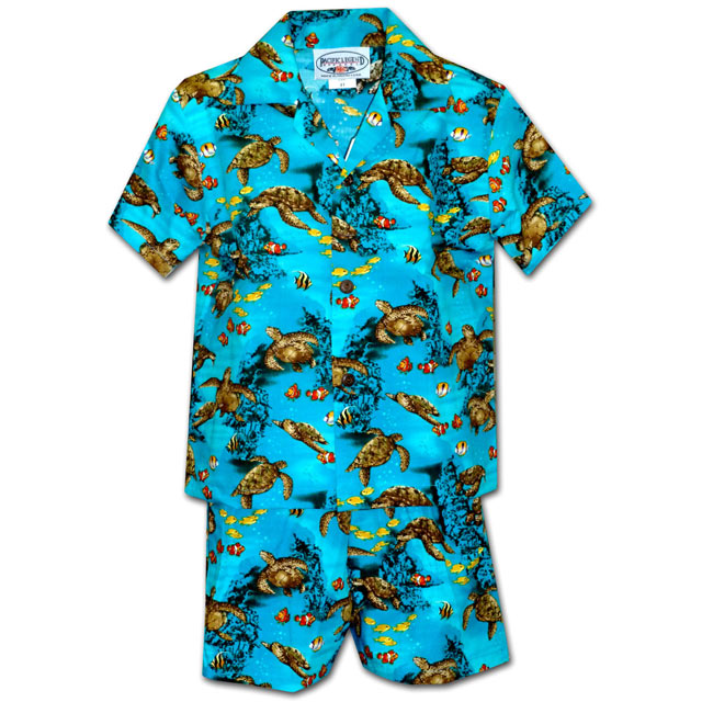 Kids Cotton Aloha Shirt Set [Honu Lagoon]