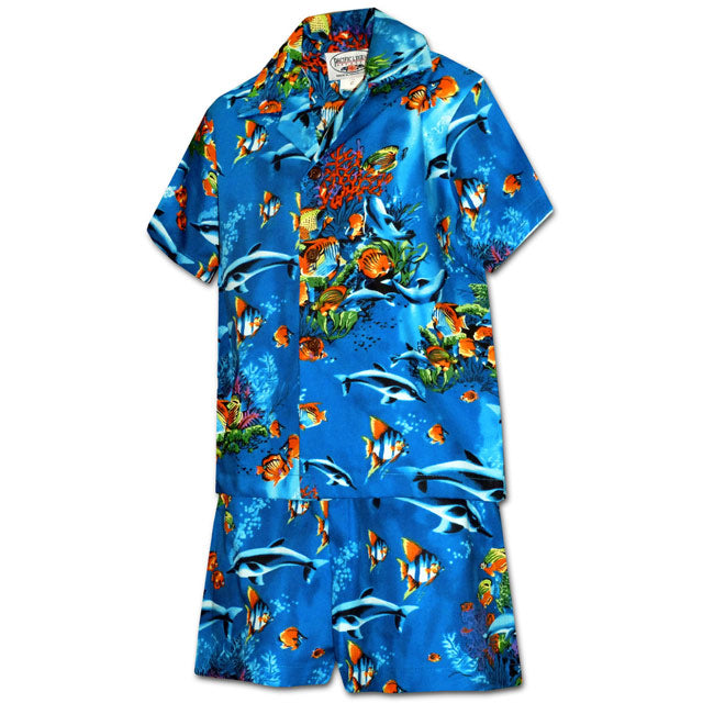 Kids Cotton Aloha Shirt Set [Dolphin]