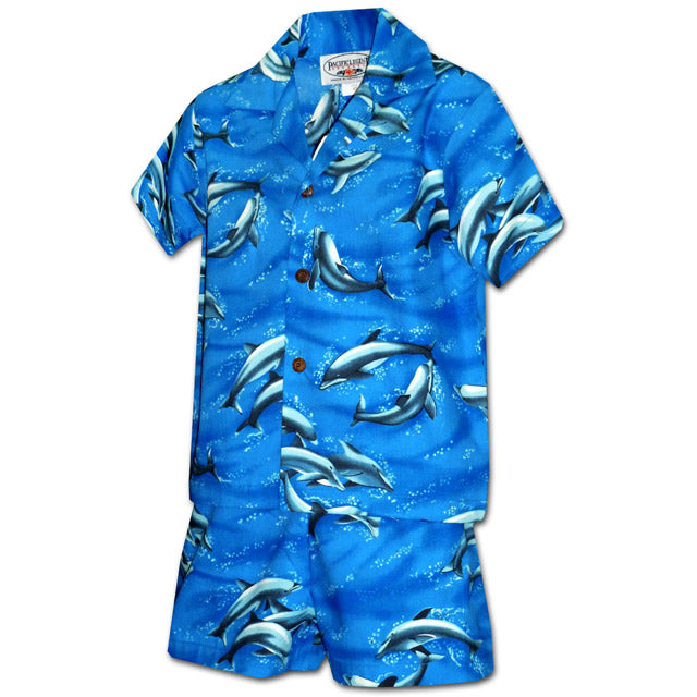 Kids Cotton Aloha Shirt Set [Whale]