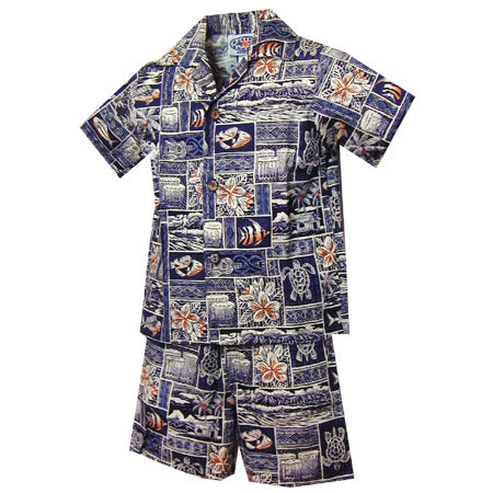 Kids Cotton Aloha Shirt Set [Tapa Hawaii]
