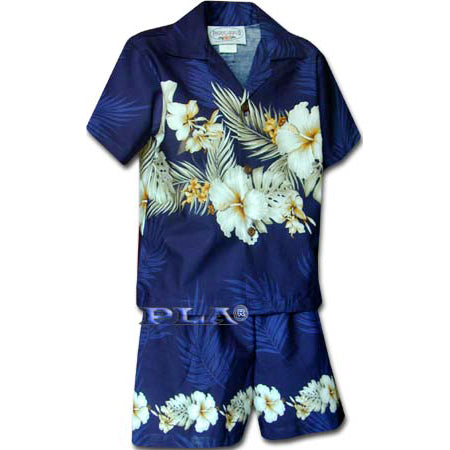 Kids Cotton Aloha Shirt Set [Hibiscus]