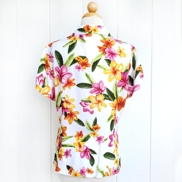 Hawaiian Ladies Aloha Shirt Fit [Happy Plumeria]