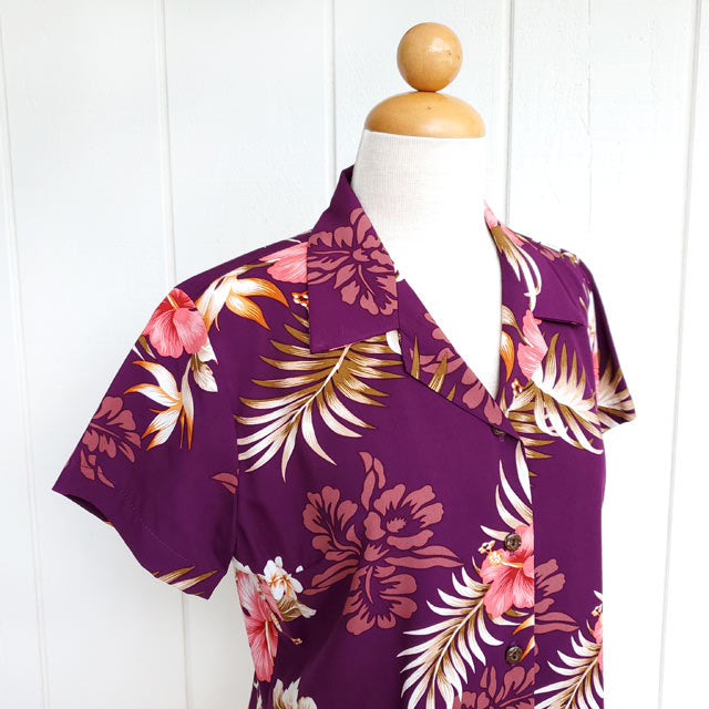 Hawaiian Ladies Aloha Shirt Fit [Fern Hibiscus]