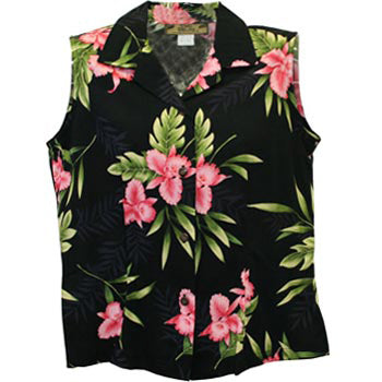 Hawaiian Ladies Sleeveless Aloha Shirt Sleeveless [Orchid Fern]