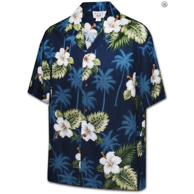 Hawaiian Men's Aloha Shirt Cotton [Palm Tree Hibiscus]