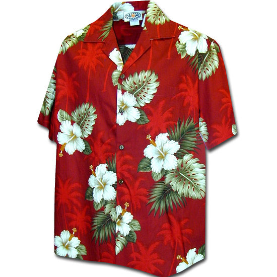 Hawaiian Men's Aloha Shirt Cotton [Palm Tree Hibiscus]
