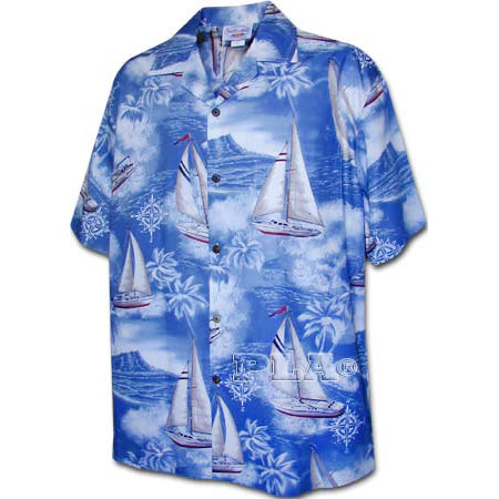 Hawaiian Men's Aloha Shirt Cotton [Marine Yacht]