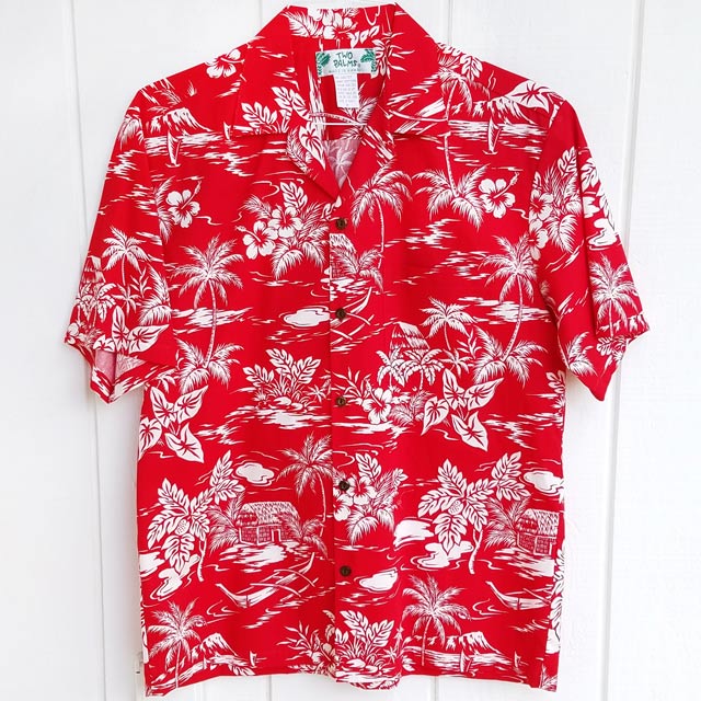 ビンテージ コットン アロハシャツ Mサイズ 赤色 50's MADE In California アロハシャツ ハワイアンシャツ シア