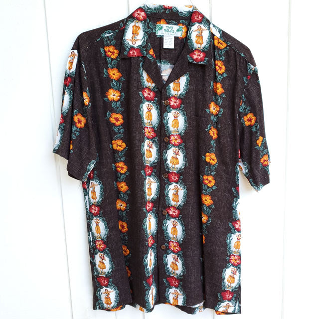 Hawaiian Men's Aloha Shirt Rayon [Vintage Hula Girl]