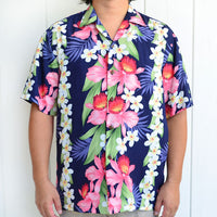 Hawaiian Men's Aloha Shirt Rayon [Plumeria Orchid Panel]
