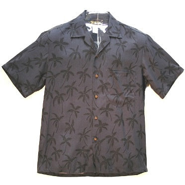 パームツリー 全刺繍 アロハ 半袖シャツ レーヨン×ポリエステル 黒 XL相当 ALLSAINTS アロハシャツ パームツリー【M】黒 オープンカラー
