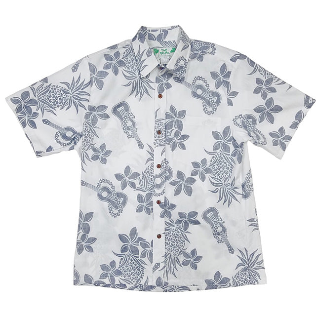 Hawaiian Men's Lined Aloha Shirt Cotton [Ukulele Pineapple]