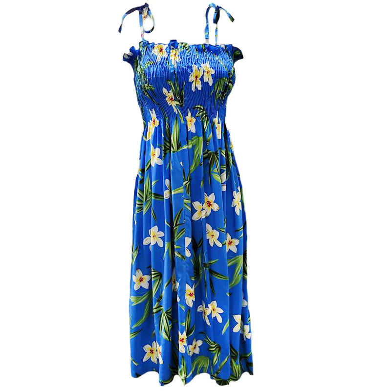 Hawaiian Muumuu Tunic Dress, Semi-Long Length, Bamboo Fabric Blue / One Size / Rayon Hawaiian Muumuu Tunic Dress, Semi-Long Length, Bamboo Fabric Blue / One Size / Rayon